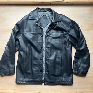 Roundtree & Yorke Leather Button-up Jacket - Black - Size Medium BIG and TALL